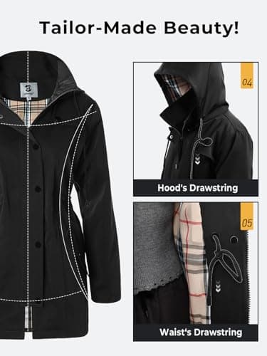 SaphiRose Women's Long Hooded Rain Jacket Outdoor Raincoat Windbreaker(Black,Medium) - Image 6