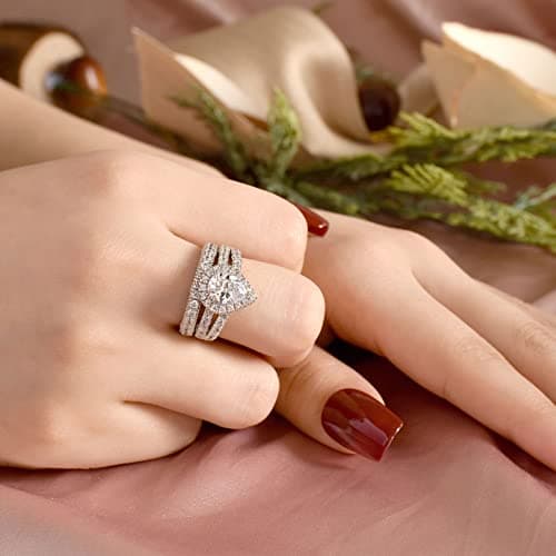 Wuziwen Pear Wedding Engagement Ring Set for Women 925 Sterling Silver Cubic Zirconia Size 7 - Image 3