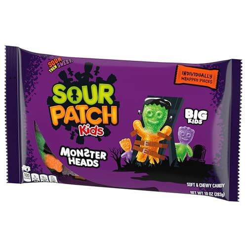 SOUR PATCH KIDS Big Kids Monster Heads Individually Wrapped Soft & Chewy Halloween Candy, 10 oz - Image 9