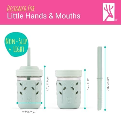 Elk and Friends Kids & Toddler Cups | The Original Glass Mason jars 8 oz with Silicone Straws with Stoppers | Smoothie Cups | Spill Proof Sippy Cups for Toddlers | 4 Pack - Image 5