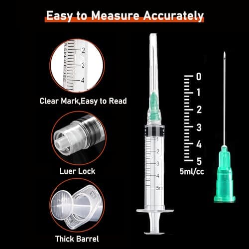 10 Pack 5ml/cc Disposable Luer Lock Lab Syringes with 21Ga 1.5 Inch Needle , Individually Sealed Packed - Image 4