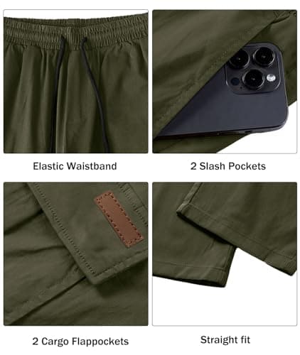 Comdecevis Men's Casual Cargo Pants Workout Joggers Stretch Sweatpants Hiking Drawstring Tactical Pants with Multi Pockets Army Green - Image 4