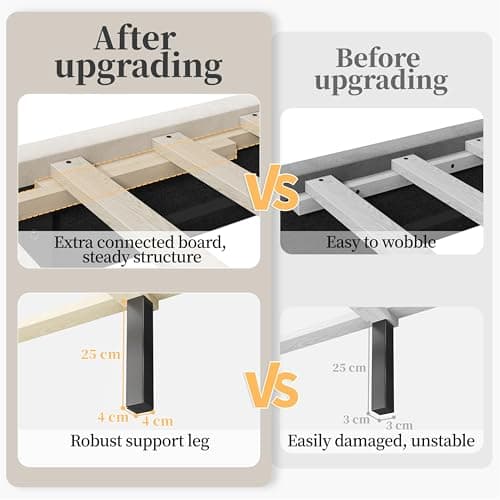 Yaheetech Queen Bed Frame Upholstered Platform Bed with Wing Side/Wooden Slat Support/Tufted Headboard with Wing Side/Mattress Foundation/No Box Spring Needed,Beige Queen Bed - Image 4