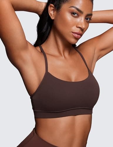 CRZ YOGA Butterluxe Womens Y Back Sports Bra - Padded Racerback Low Impact Spaghetti Thin Strap Workout Yoga Top Hot Fudge Brown Small - Image 4