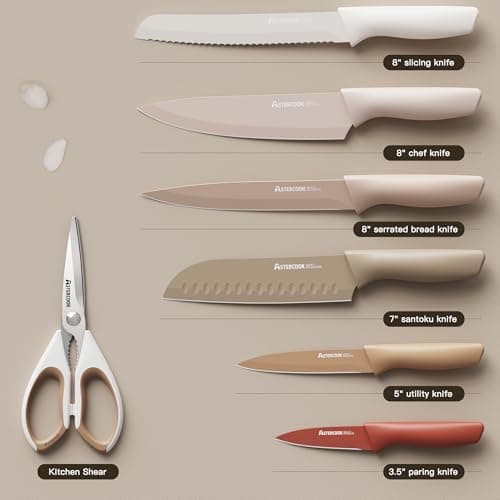 Astercook Knife Set, 13 Pieces Kitchen Knives Set with Healthy Anti-Rust Coating, Dishwasher Safe, Stainless Steel Chef Knife Sets with 6 Blade Guards, Perfect Holiday Gifts for Kitchen - Image 5