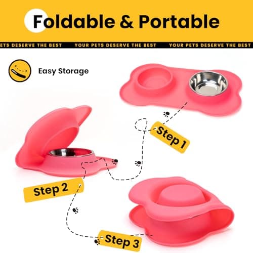 Conlun Dog Bowls with Silicone Feeding Mat, No Spill Food Water Dish Set, Dishwasher Safe, 2 Stainless Steel Puppy Bowls, Suitable for Tiny Dogs Kittens Cats Rabbits Pets under 8lbs, Extra Small, Pink - Image 7