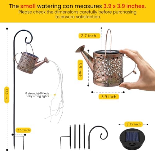 Misawce Solar Lights Outdoor Decorative Metal Solar Watering Can Lights Waterproof Hanging Solar Garden Decor Yard Lights Outside Patio Lawn Gifts Mom Grandma Women Birthday(Warm White) XGC-SHD1-NB - Image 3