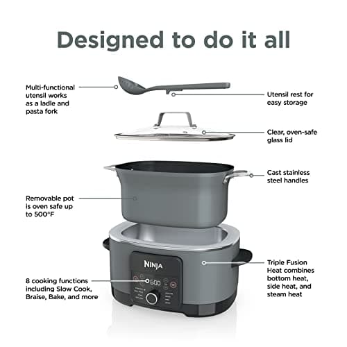 Ninja MC1001 Foodi PossibleCooker PRO 8.5 Quart Multi-Cooker, with 8-in-1 Slow Cooker, Dutch Oven, Steamer, Glass Lid Integrated Spoon, Nonstick, Oven Safe Pot to 500°F, Sea Salt Gray - Image 10