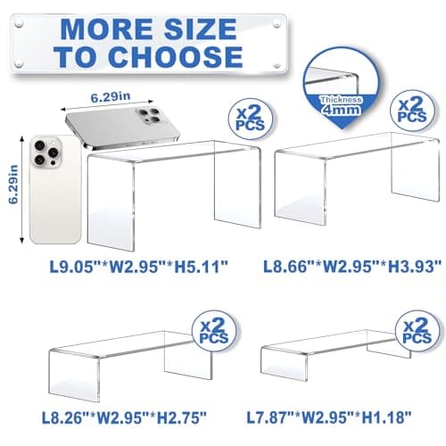 Aheroi Large Acrylic Risers, 8 Pcs 2 Set(7”L~8”L~9”L) Acrylic Display Set Rectangular Stands Shelf Clear Display Risers for Decor, Cake Shelves Retail Shoe Showcase - Image 2