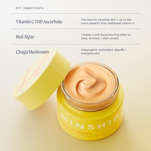 Kinship Brightwave Vitamin C Under Eye Brightener Cream for Sensitive Skin | Dark Circles Under Eye Treatment | Diminishes Fine Lines | Hydrating Eye Cream w/Antioxidants | Fragrance Free, (0.5 Oz) - Image 2