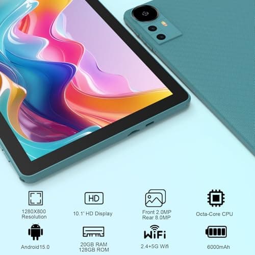 CUPEISI Android 15 Tablet 10 Inch, 20GB RAM+128GB ROM/ 2TB Expandable, 2.0GHz Quad-core Processor, 1280*800 IPS HD Screen, 5G WiFi 6 BT 5.0, 2 in 1 Tablets with Keyboard Case Mouse Stylus, Widevine L1 - Image 3
