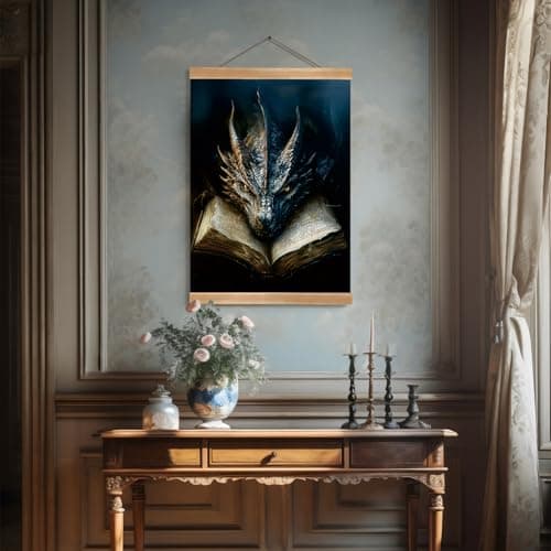 ZTGDA Book Dragon Wall Art,Dark Academia Vintage Poster, Gothic Canvas Print for Book Lovers, Fantasy Wall Decor for Bedroom, Library or Office, Mysterious Bookworm Gift(dragon) - Image 4