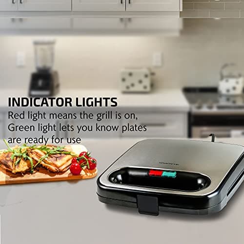 OVENTE Electric Sandwich Maker with Non-Stick Plates, Indicator Lights, Cool Touch Handle, Easy to Clean and Store, Perfect for Cooking Breakfast, Grilled Cheese, Tuna Melts and Snacks, Black GPS401B - Image 3