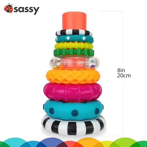 Sassy Stacks of Circles Stacking Ring STEM Learning Toy, Age 6+ Months, Multi, 9 Piece Set - Image 4