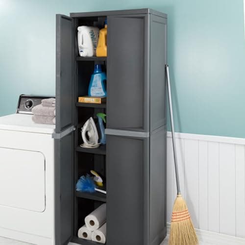 Sterilite 4 Shelf Cabinet, Lockable Utility Storage w/ Adjustable Shelves, Gray - Plastic Shelving Unit for Organizing Garage, Pantry, Basement, Laundry Room or Mudroom - Image 7