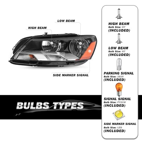 SOCKIR Halogen 6 Pin Headlight Assembly Replacement for 2012-2015 Volkswagen Passat OE Replacement Headlamp Left/Driver Side (LH) - Image 2