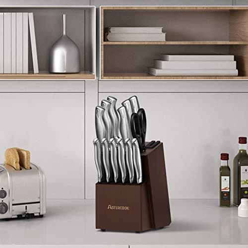 Astercook Knife Set, 15-Piece Kitchen Knife Set with Block, Built-in Knife Sharpener, German Stainless Steel Knife Block Set, Dishwasher Safe - Image 7