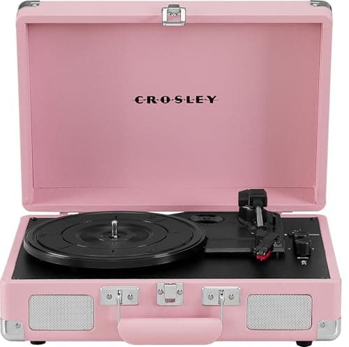 Crosley CR8005E-BH Cruiser Plus Record Player, Blush | 3-Speed Turntable, Bluetooth In / Out, Built-in Stereo Speakers, Isolated Internal Speakers Minimize Vibration