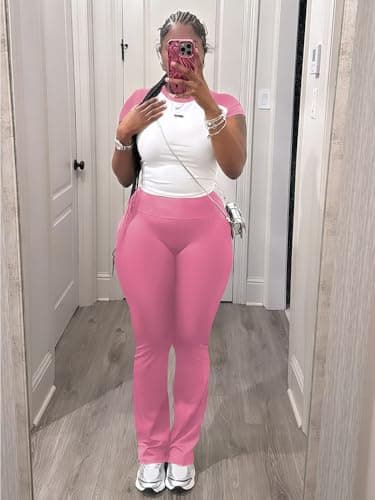 Nimsruc 2 Piece Outfits for Women Casual Sweat Sets Comfy Short Sleeve Matching Tracksuits Pink XL - Image 2
