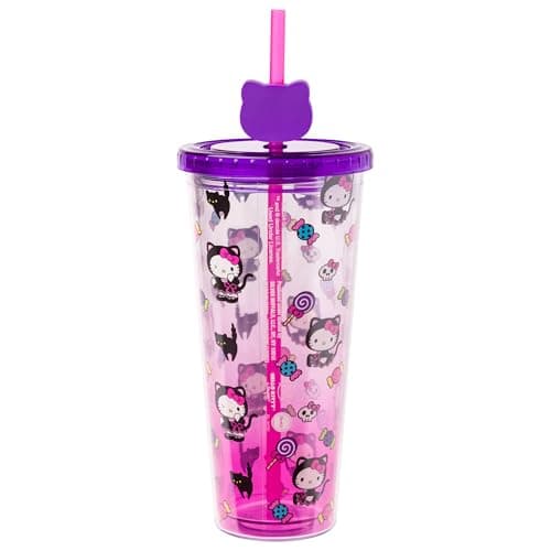 Silver Buffalo Sanrio Hello Kitty Halloween Costume Black Cat and Candy Plastic Cold Cup with Lid and Straw Topper, 24 Ounces - Image 2