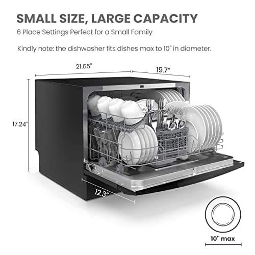 COMFEE’ Countertop Dishwasher, Energy Star Portable Dishwasher, 6 Place Settings & 8 Washing Programs, Speed, Baby-Care, ECO& Glass, Dish Washer for Dorm, RV& Apartment, Black - Image 2