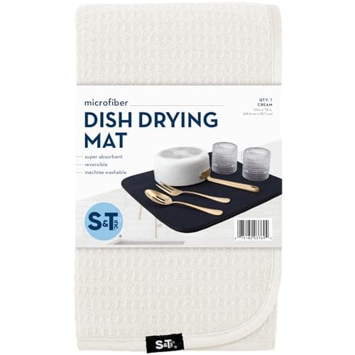 S&T INC. Dish Drying Mat, 16” x 18”, Absorbent Microfiber Kitchen Counter Mat, Dish Drying Pad for Dishes, Utensils, Pots and Pans, Large, Cream - Image 7