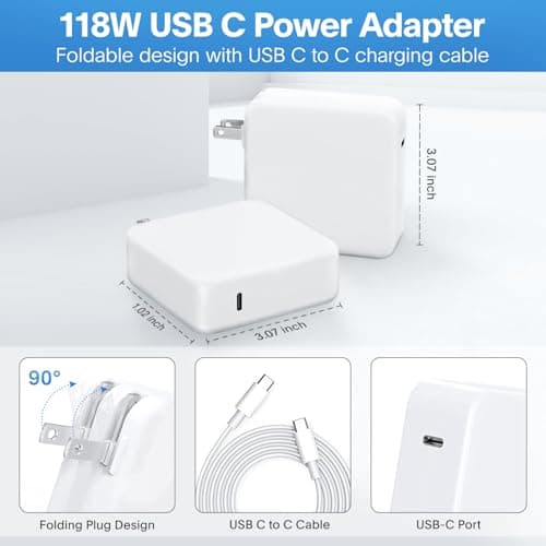 Mac Book Pro Charger - 118W USB C Charger Fast Charger Compatible with MacBook pro/Air, M1 M2 M3 M4, ipad Pro, Samsung Galaxy and All USB C Device, Include Charge Cable - Image 7
