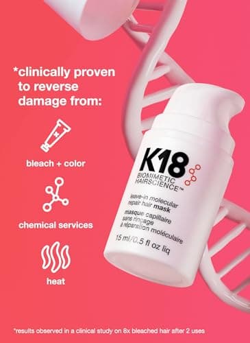 K18 Mini Leave-In Molecular Hair Mask, Repairs Dry or Damaged Hair, Reverse Hair Damage from Bleach, Color, Chemical Services & Heat - Image 2