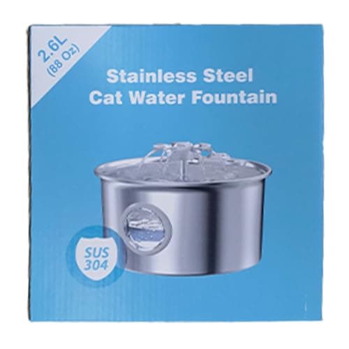 Stainless Steel Cat Water Fountain: 88oz/2.6L Ultra Quiet Pet Fountain with Flower Kitty Spout & LED Blue Light Water Dispenser with Water Level Window for Cats/Dogs Indoor (Silver) - IHOUONE - Image 11