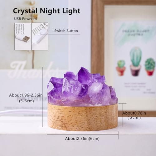 Runyangshi Natural Amethyst Crystal Night Lamp Bedroom Bedside Sleep Night Light Healing Crystal Gemstone Quartz Light Ambient Light USB Powered Night Decorations Desktop Ornament for Home Decor Gift - Image 2