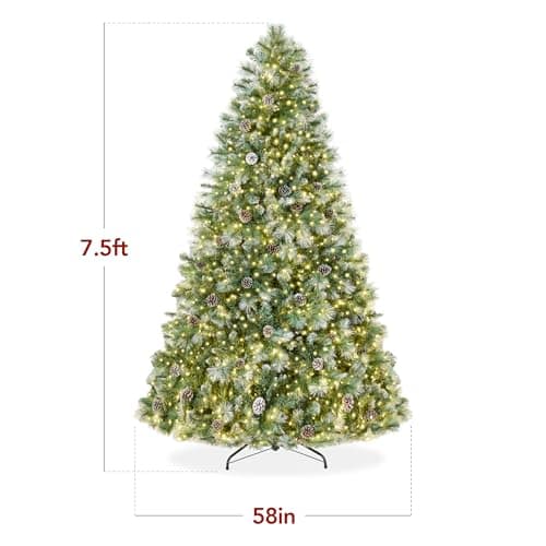 Best Choice Products 7.5ft Pre-Lit Scotch Pine Christmas Tree, Premium Frosted Pre-Decorated Artificial Holiday Decor w/ 1,320 Branch Tips, 2-in-1 White and Multicolor LED Lights, Cordless Setup - Image 2