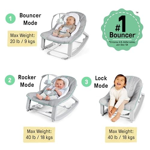 Ingenuity Keep Cozy 3-in-1 Grow with Me Vibrating Baby Bouncer, Seat & Infant to Toddler Rocker, Vibrations & -Toy Bar, 0-30 Months Up to 40 lbs (Weaver) - Image 3