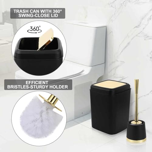XLHOMO 25PCS Black Bathroom Accessories Sets Complete, with Shower Curtain, Rugs, Trash Can and Toilet Brush, Soap Dispenser, Toothbrush Holder and Cup, Soap Dish, Qtip Holder, Bathroom Decor Sets - Image 4