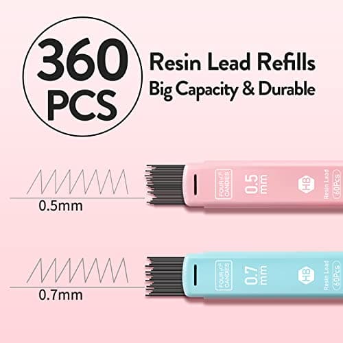 Four Candies Cute Mechanical Pencil Set, 6PCS Pastel Mechanical Pencils 0.5 & 0.7mm with 360PCS HB Leads, 3PCS Erasers and 9PCS Eraser Refills, Aesthetic School Supplies for Girls Writing - Image 2