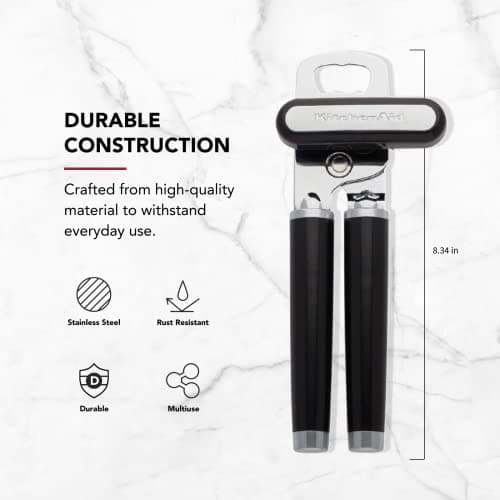KitchenAid Classic Multifunction Can Opener and Bottle Opener Easy to Use, Razor Sharp Stainless Steel Cutting Wheel, Soft Ergonomic Handles, Black - Image 4