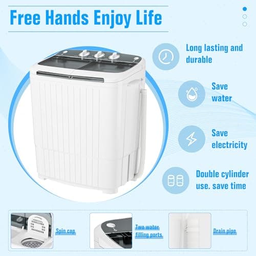 INTERGREAT Portable Washing Machine with Longer Hose, Twin Tub Washer Mini Compact Laundry Machine with Drain Pump, 16lbs Portable Washer Dryer Combo for Dorms, Apartments, Grey - Image 4