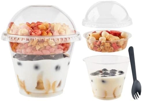 Amazon.com: Zezzxu 50 x 9 oz Clear Plastic Yogurt Parfait Cups with Dome Lids, Insert | Yogurt Containers with Lids, Separate Granola Holder, Spork, For Breakfast and Snacks To Go, No Leaking : Health & Household - Image 2