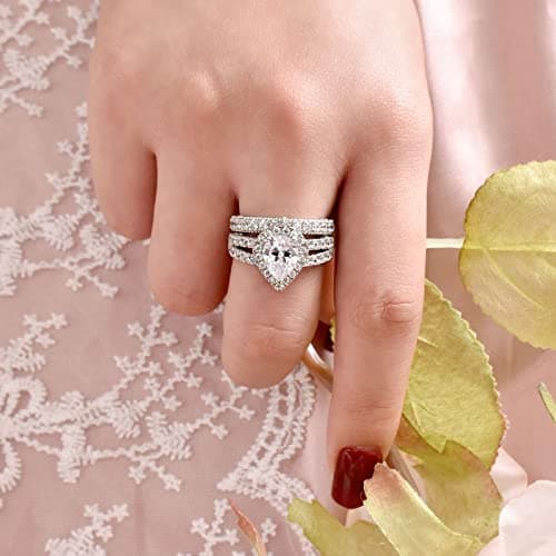 Wuziwen Pear Wedding Engagement Ring Set for Women 925 Sterling Silver Cubic Zirconia Size 7 - Image 2