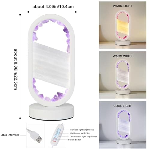 GC QUILL Natural Amethyst and Selenite Crystal Healing Night Table Lamp –3-Color Dimmable Mood Lighting for Meditation Relaxation and Restful Sleep, Purple Crystal Bedroom Decor - Image 3