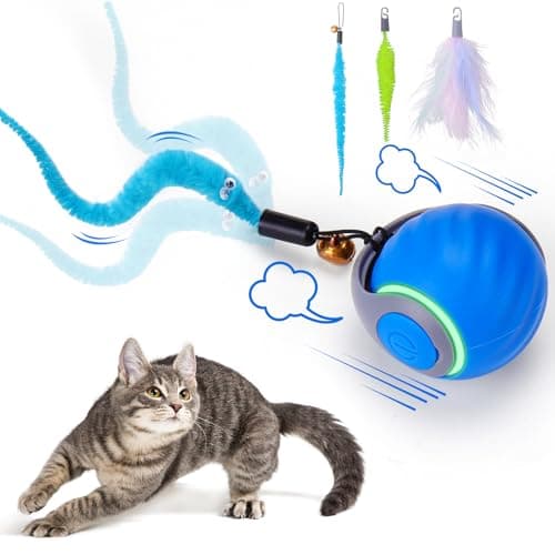 BABORUI Interactive Cat Toy Ball - Automatic Interactive Cat Toys for Indoor Cats with 3 Tails, 2 Speeds Rechargeable Cat Enrichment Toys for Small/Medium/Large Cats to Keep Them Busy(Blue)