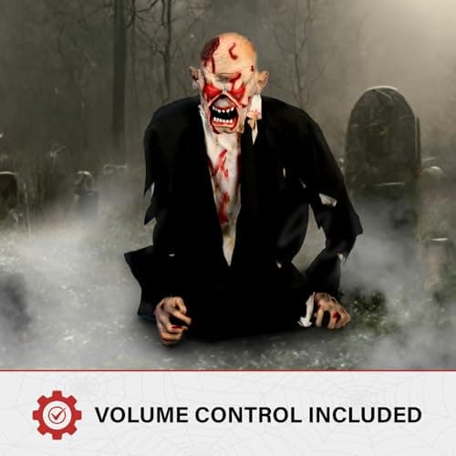 Haunted Hill Farm Damien by Tekky, Battery-Operated, Motion and Sound Activated Animatronic Zombie with Sound Effects and Lights for Indoor or Covered Outdoor Creepy Halloween Decoration - Image 9