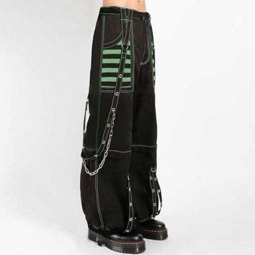 Women Emo Goth Baggy Pants Hip Hop Jeans Y2K Punk Scene High Waisted Wide Leg Denim Pants Streetwear (Green, M) - Image 4