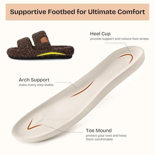 EverFoams Womens Fuzzy Open-toe Slippers Soft Comfy Memory Foam Indoor House Shoes Elegant Mocha, 7-8 US - Image 3