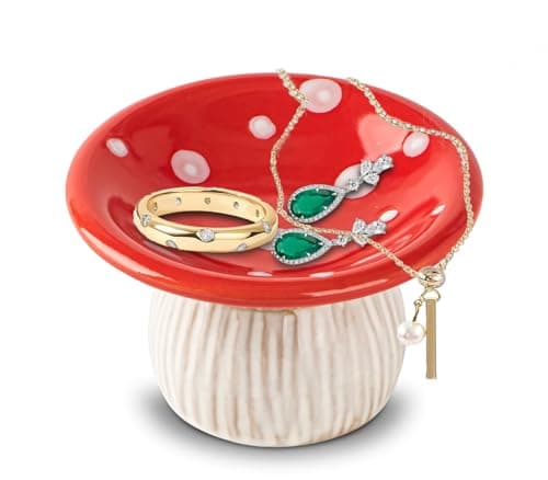dgudgu Mushroom Ring Holder Jewelry Tray Red Dish Ceramic Trinket Storage Jar Mini Engagement Ring Holder