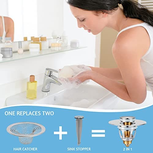 QYHNYJF Bathroom Sink Stopper,UniversalBasin Pop Up Bathroom Drain Stopper, for 1.1~1.5 in U.S. Standard Drain Holes, with Hair Catcher Anti Clogging Bathroom Sink Drain Strainer (Silver) - Image 7