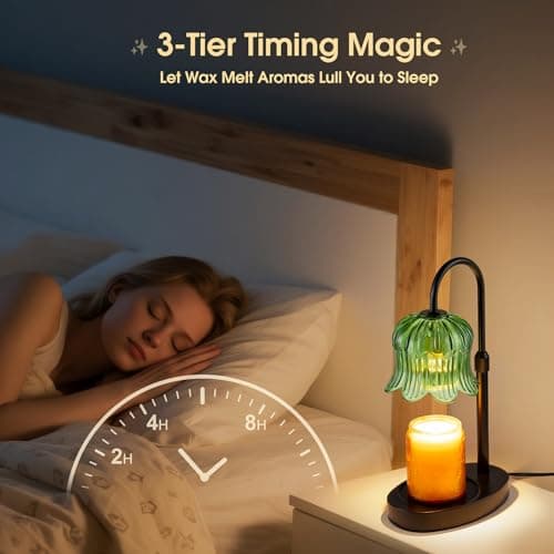 Candle Warmer Lamp Adjustable Timer Electric－Green Flower-Shaped Wax lamp - Image 4