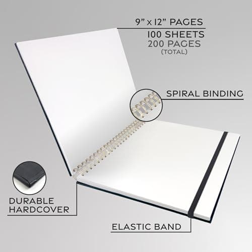 ArtSkills Stone Paper Sketchbook, Spiral Bound Stone Paper Notebook No Lines, 9x12 Waterproof Journal, Aesthetic Sketchbook Blank Pages for School, Work, Drawing, Sketching - Black, 100 Sheets - Image 2