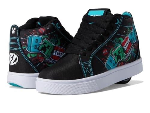 Heelys Minecraft Racer 20 Mid (Little Big Kid/Adult) Wheeled Heel Shoe, Black/Aqua/Multi, 5 US Unisex