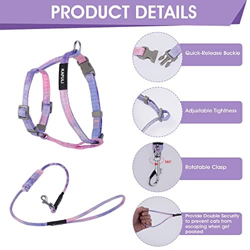 TIESOME Cat Harness and Leash Set, Adjustable Gradient Kitten Harness Escape Proof Harness with Leash for Kitty Outdoor Walking (Gradient Purple) - Image 4
