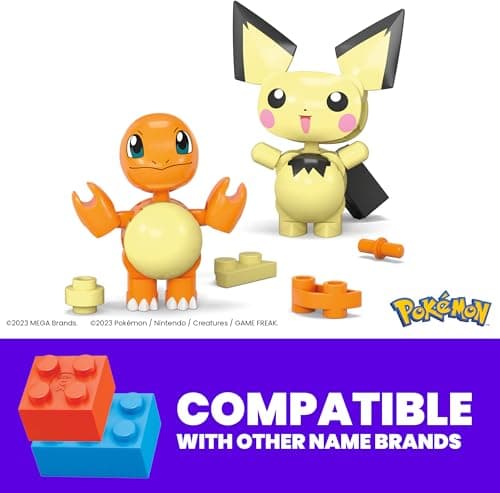 MEGA Pokémon Building Toys Set Pichu & Charmander with 40 Pieces, 2 Poseable Characters and Poké Ball, 2 Inches Tall, for Kids - Image 2